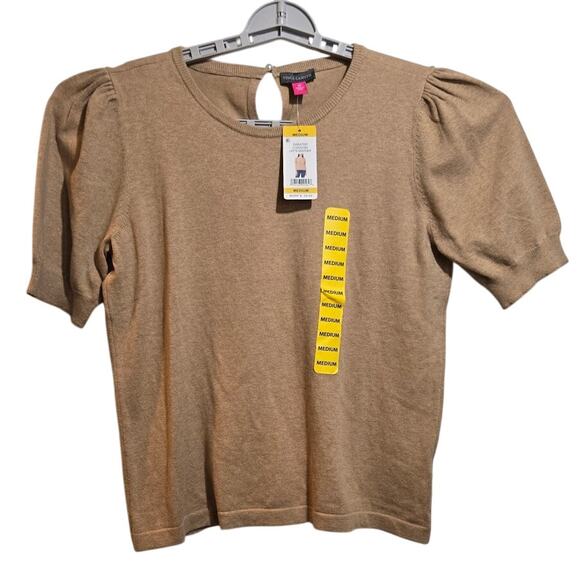 NWT Tan Short Sleeve Knit Sweater Top - Medium - Picture 1 of 9